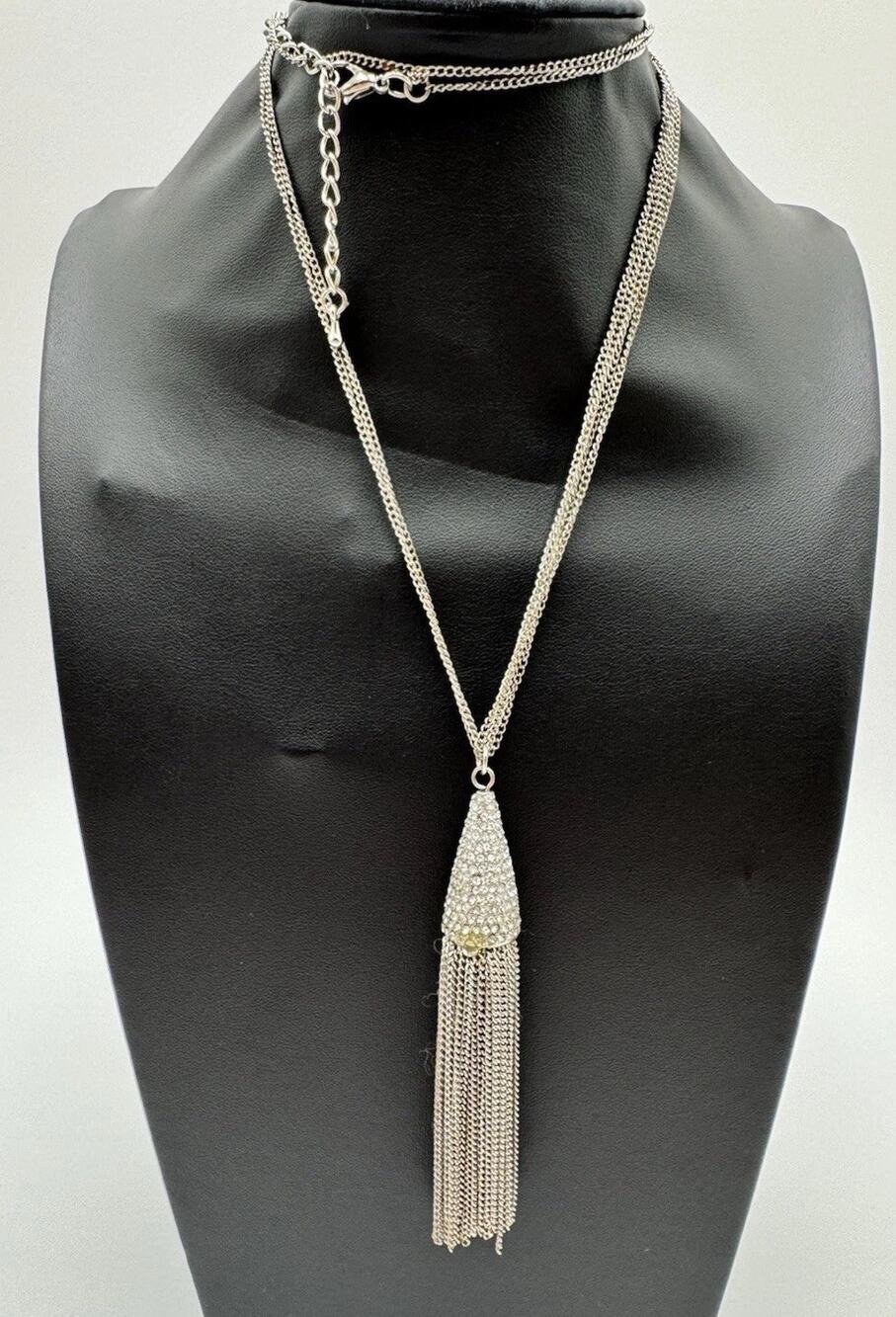 Roman 28” Chain Tassle Rhinestone Fashion Pendant Necklace